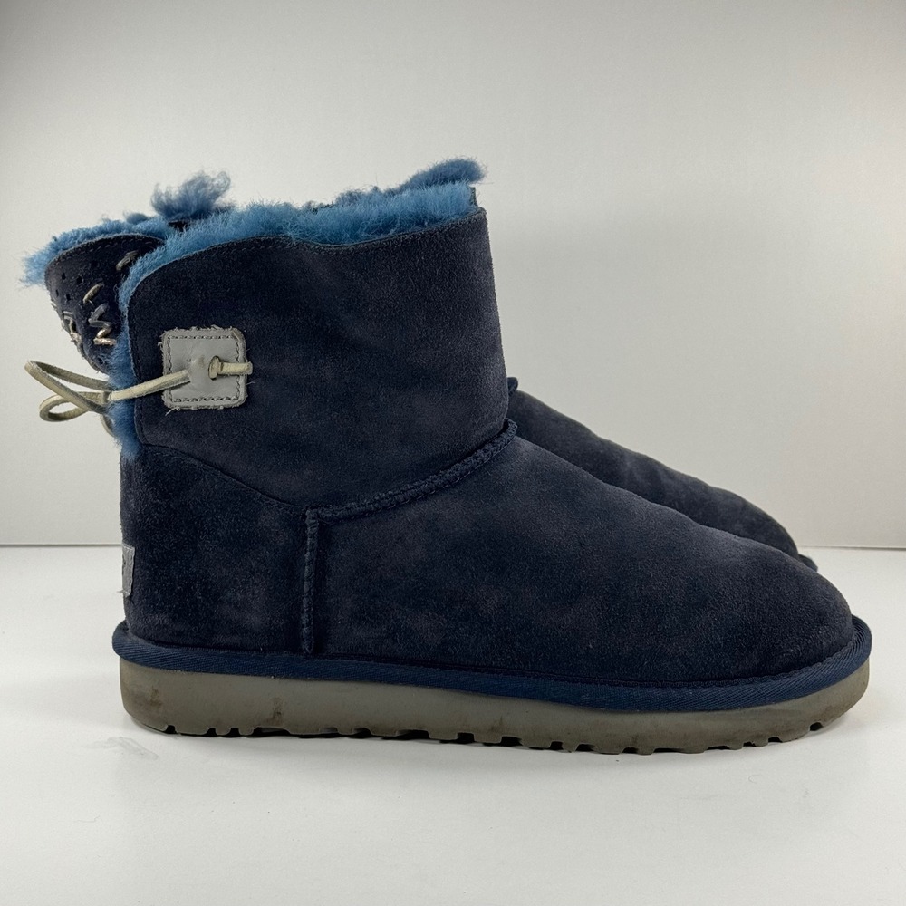 UGG Gita Navy Blue‎ Suede Sheepskin Bow Ankle Boots 1016665  Womens 8